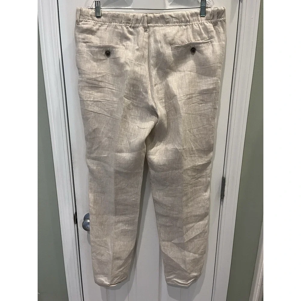 Tasso Elba Island Mens L Linen Drawstring Casual Pants Beige Coastal Beach Light